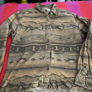 Cabela's Olive Brown Aztec Print Button-Up Shirt